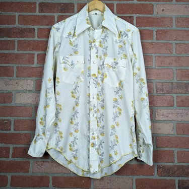 Vintage 70s Floral All Over Print ORIGINAL Button Down Shirt - Large 