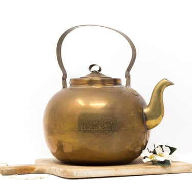 Vintage Copper and Brass Tea Kettle, Round Copper Teapot 