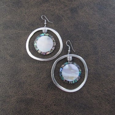 Silver and mother of pearl shell hoop earrings 