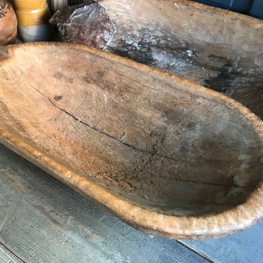 Antique Handcarved Wood Bowl, Primitive, Repair, Trencher, Cheese Trough, Dough Proofing Bowl, Rustic Farm Table, European Farmhouse Decor 