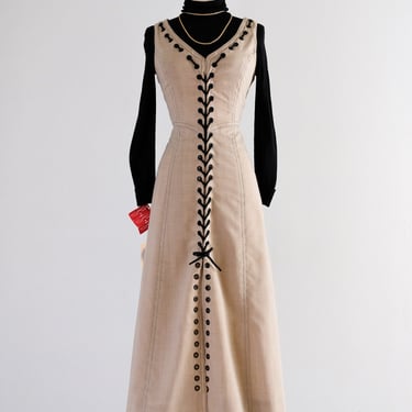 Vintage 1970's Latte Beige Lace-Up Dress by Rosalee / Medium