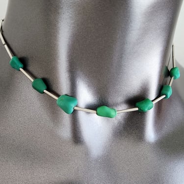 Navajo Silver Choker with Green Turquoise Nuggets~Vintage Native American Necklace 