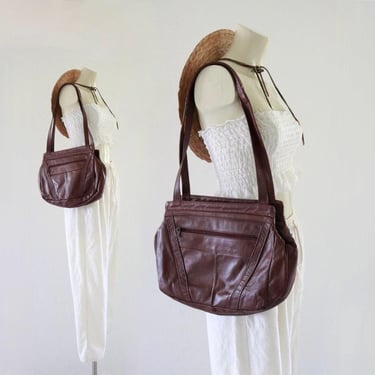 merlot leather shoulder bag - vintage 90s y2k dark wine womens handbag purse crossbody 