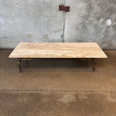 Italian 1960's Travertine Table W/Brass Base