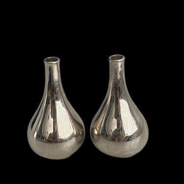 Vintage Mid Century Modern 1970s PAIR of DANSK Silver Plated Modernist Candleholders Jens Quistgaard Design 20th Century Danish Denmark 