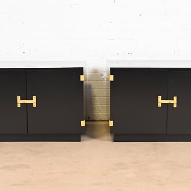 Milo Baughman for Directional Black Lacquered Large Bedside Chests or End Tables, Newly Refinished