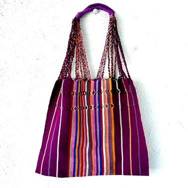 Vintage 70s 80s Rainbow Woven Striped Boho Bag Purple Hippie Shoulder Purse 