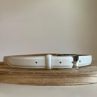 Vintage 90s White Genuine Leather Silver Buckle Belt - Large 