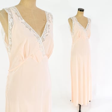 1940s Pale Peach Nightgown | 40s Peach long Slip Dress | Radelle | Medium 