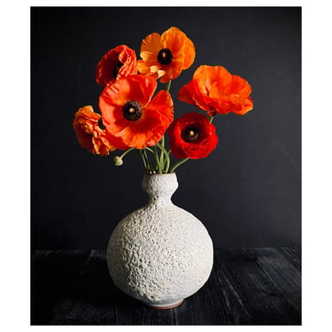 SHIPS NOW- Rustic Modern Textural Stoneware Ceramic Vase with White Crater Lava Glaze by Sara Paloma 
