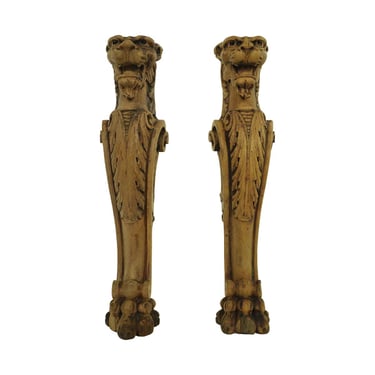Pair of Reclaimed Mahogany Cats Furniture Carvings