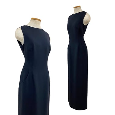 Vtg Vintage Giorgio Armani Minimal Black Column Business Boss Babe Maxi Dress 