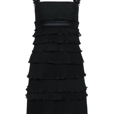 Badgley Mischka - Black Ruffle Sleeveless Dress Sz 2