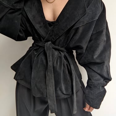 Gorgeous Vintage Belted Black Suede Jacket