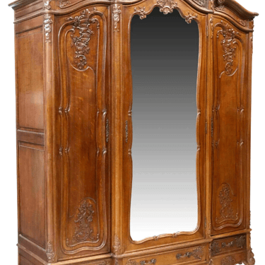 Armoire, Triple, Louis XV Style Breakfront, Mirrored, Crest, 3 Drawers, 1900's!