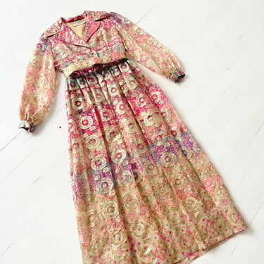 1970s Oscar De La Renta Brocade Printed Maxi Gown 