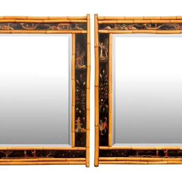 Stunning pair of vintage bamboo framed chinoiserie mirrors 