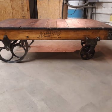 Vintage industrial factory cart coffee table made by the Nutting Co 