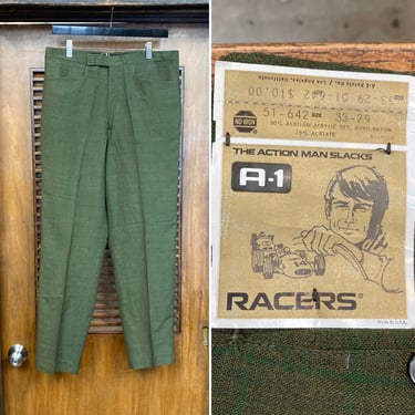 Vintage 1960’s w33 -Deadstock- Green Mod Glam Skinny Peg Pants Trousers, 60’s Vintage Clothing 