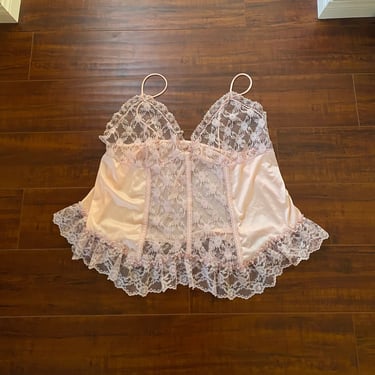 Vintage 1980’s Pink and Grey Lace Lingerie Top 