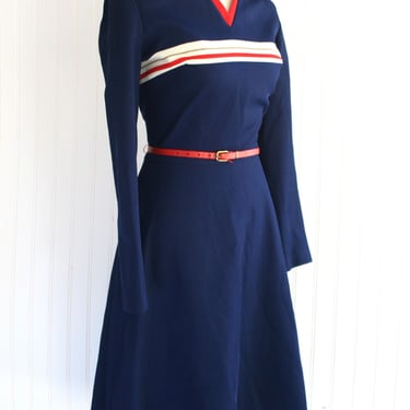 1970s - Mod -  Red/White/Blue - Aline - Fit and Flare - Estimated size  M - by Melissa Lane 