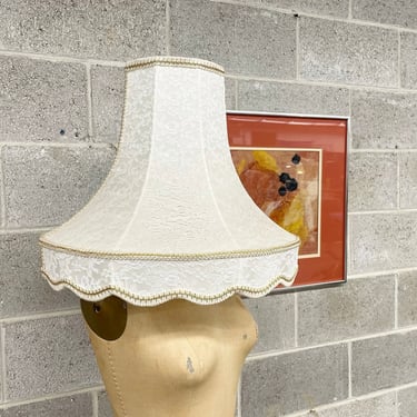 Vintage Lamp Shade Retro 1980s Victorian Style + Lace + Bell Shape + Ivory + Cream + Large Size + Scalloped + Mood Lighting + Home Decor 