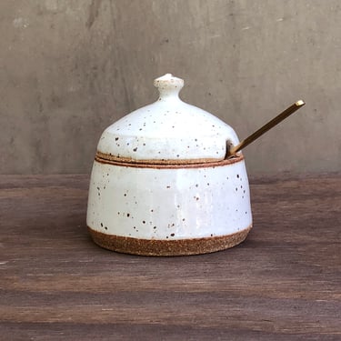 Ceramic Salt Cellar with Lid & Spoon opening- Glossy Speckled 