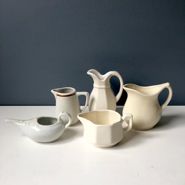 White cream pitcher collection - small china creamers for decor or use 