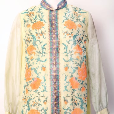 Alfred Shaheen Vintage 1960's Yellow Shift Dress, Medium, Mod Hawaiian Floral 