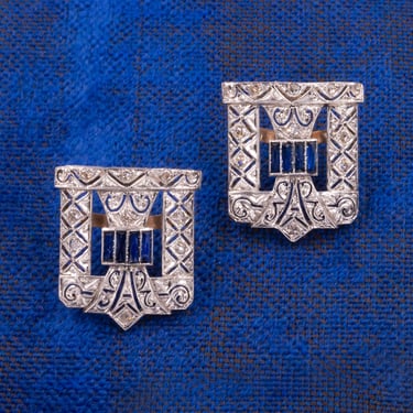 Art Deco Sapphire & Diamond Shield Earrings