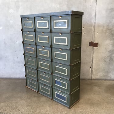 Vintage German Green Metal Mail Cabinet with Hinged Doors