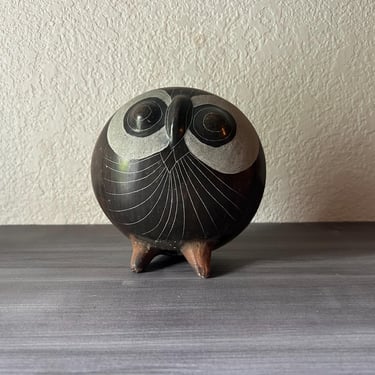 Vintage Mexican Barro Tonala Owl Figurine, Mexican pottery, artist signed, Folk Art of Mexico 