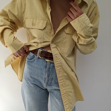 90s Faded Lemon Woven Cotton Work Shirt