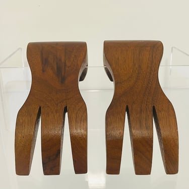 Vintage 1970s MID Century Wooden Salad Toss Hands Claws Serving Utensil Tongs Forks 