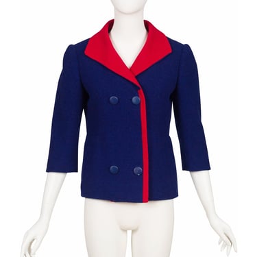 Jacques Esterel 1960s Vintage Red & Navy Bouclé Wool Double-Breasted Jacket 