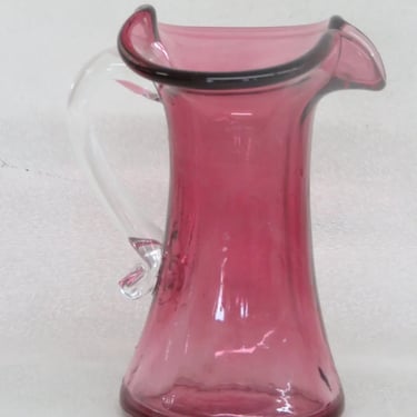 Pilgrim Glass Style Cranberry Pink Ruffled Rim Small Pitcher Creamer 3396B