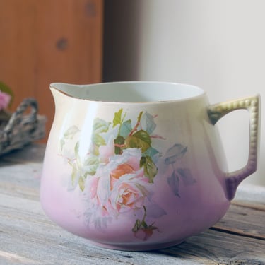 Vintage hand painted porcelain rose pitcher / 1900s water pitcher / floral pitcher / antique Dresden rose pitcher / cottage farmhouse decor 