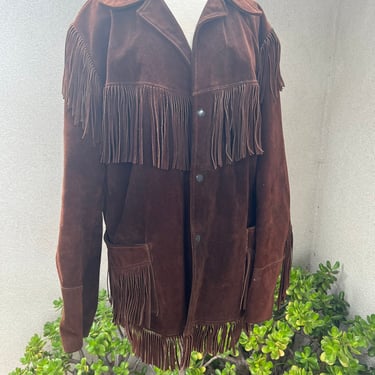 Vintage Western dark brown suede jacket fringe Men’s size 44 by Joo Kay Fashion Leather 