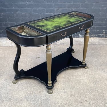 French Neoclassical Ebonized & Leather Top Console Table with Planter and Brass Claw Feet, c.1940’s 
