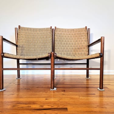 Mid Century Wood and Rope Settee Made in Italy 