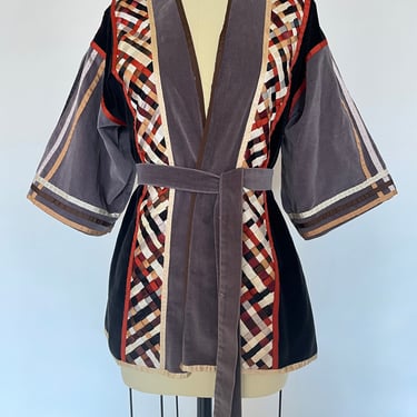 1970s Jacket Velvet Woven Ribbon S 