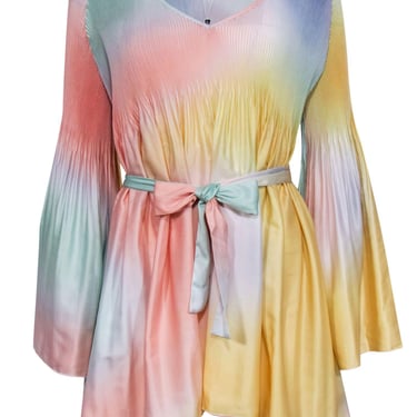 Wildfox - Pastel Watercolor Print Bell Sleeve Shift Dress w/ Belt Sz S