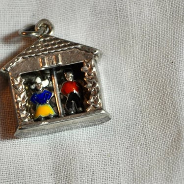 Scarce Dutch Weather House Sterling Silver and Enamel Mechanical Moveable Charm Pendant 