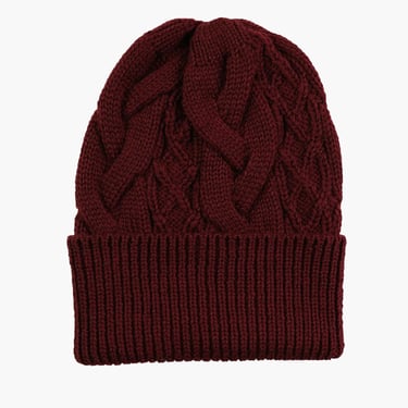 Cable knit hat, burgundy