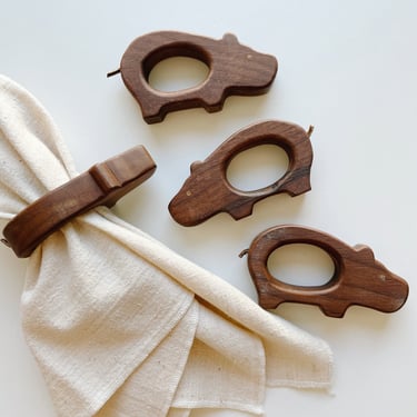 Wood + Leather Hippo Napkin Rings Set of 4