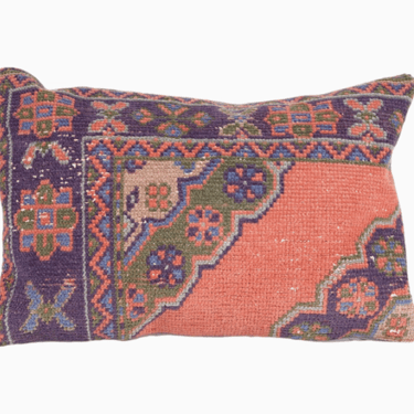 Muted Carpet Rug Pillow, Vintage Blue Pastel Ethnic Turkish