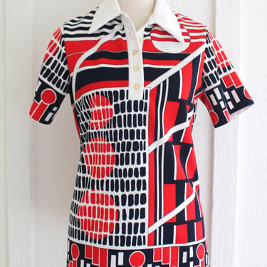 MOD - 1960-70s - Red White Blue - Op Art - Shirt - By Brook Valley - Fairfield - Estimated L 