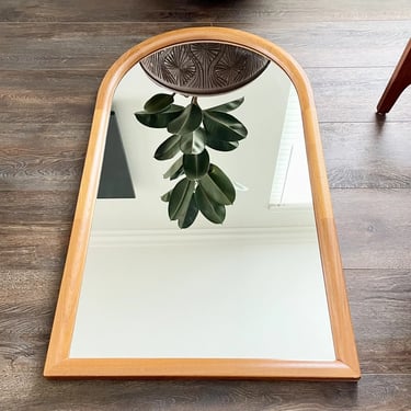 Mid Century Danish Modern Hanging Framed Jesper Wall Mirror Teak Wood Arched Top
