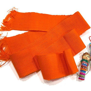 Deadstock VINTAGE: 1980's - Orange Boho Fiesta Native Guatemala Handwoven Faja - Traditional Guatemalan Belt - SKU 21-C 