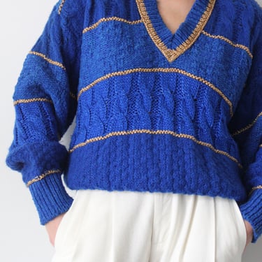 Favorite Vintage Cobalt & Gold V-Neck Sweater